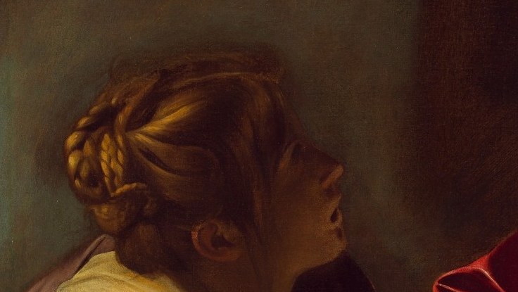 Mary Magdalene, historically a courtesan, hesitates.