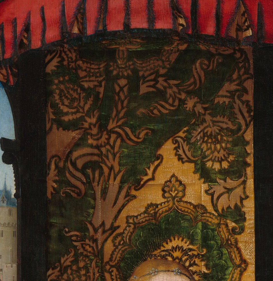 The crown above her: pure medieval Queen of Heaven.