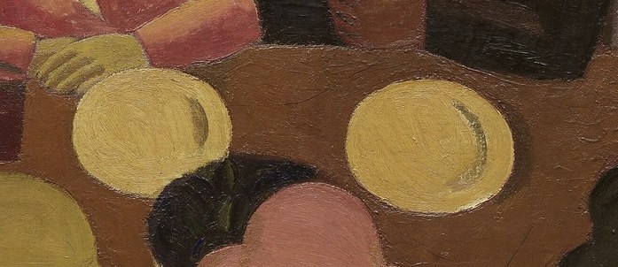The thick paint and muted tones show everyday life.