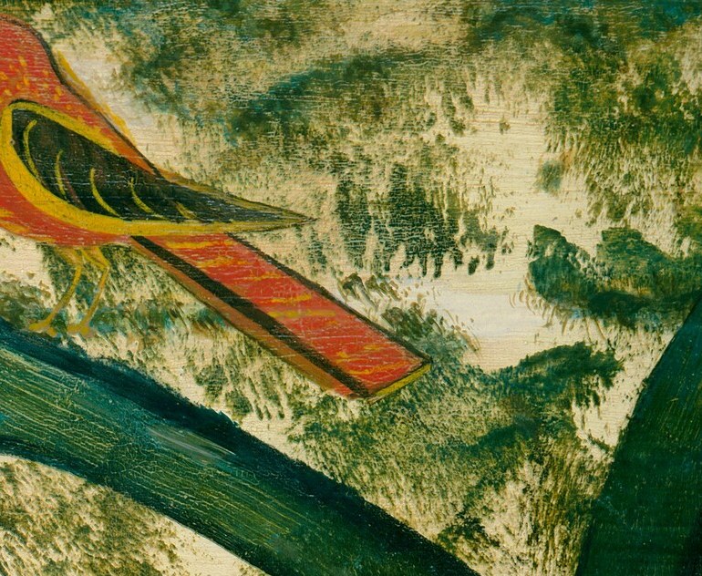 The bird, a distelfink, is a Pennsylvania Dutch good luck charm.