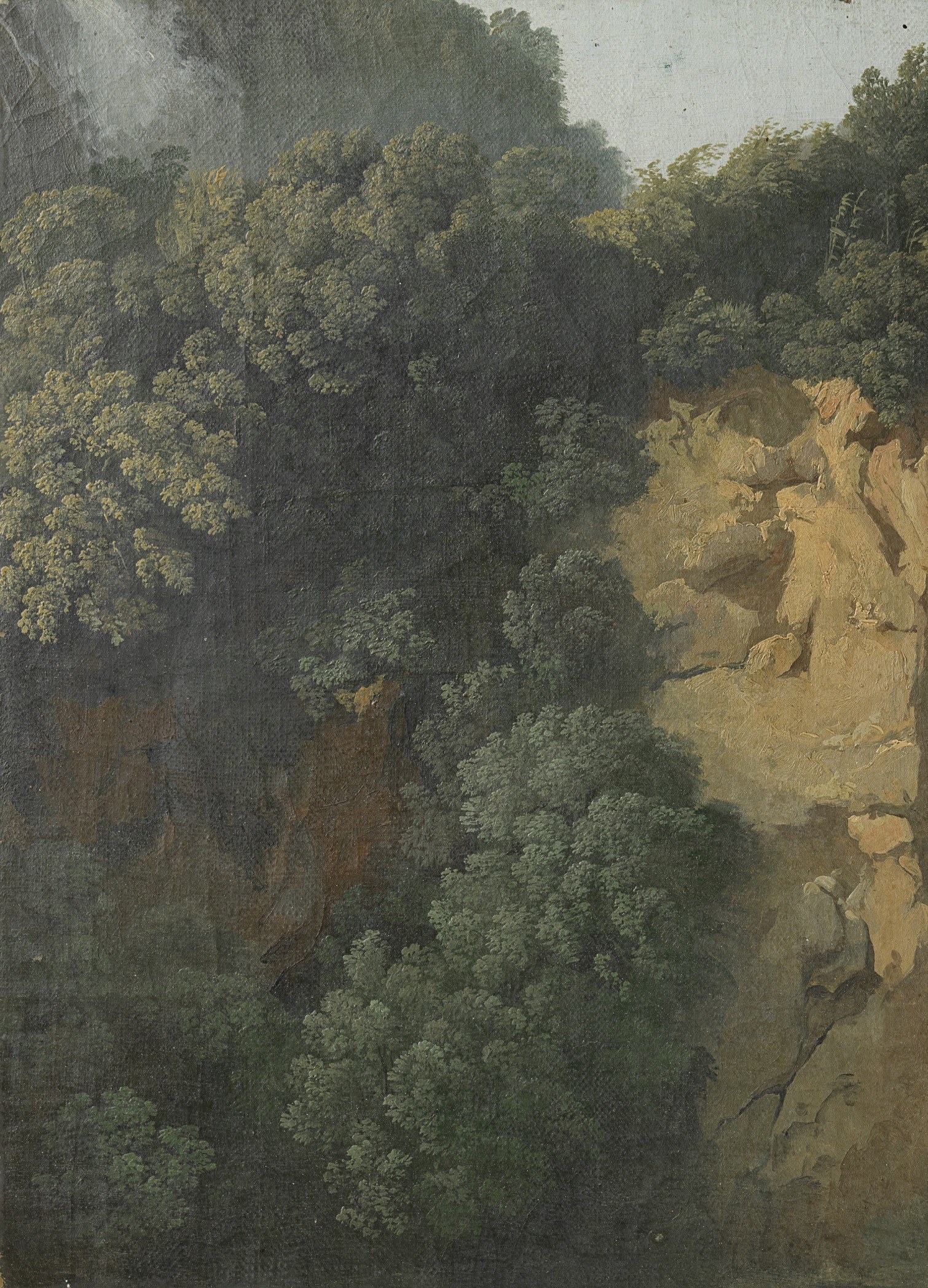 The lush greenery suggests a wild, untamed landscape, hinting at nature's ability to reclaim and dominate.