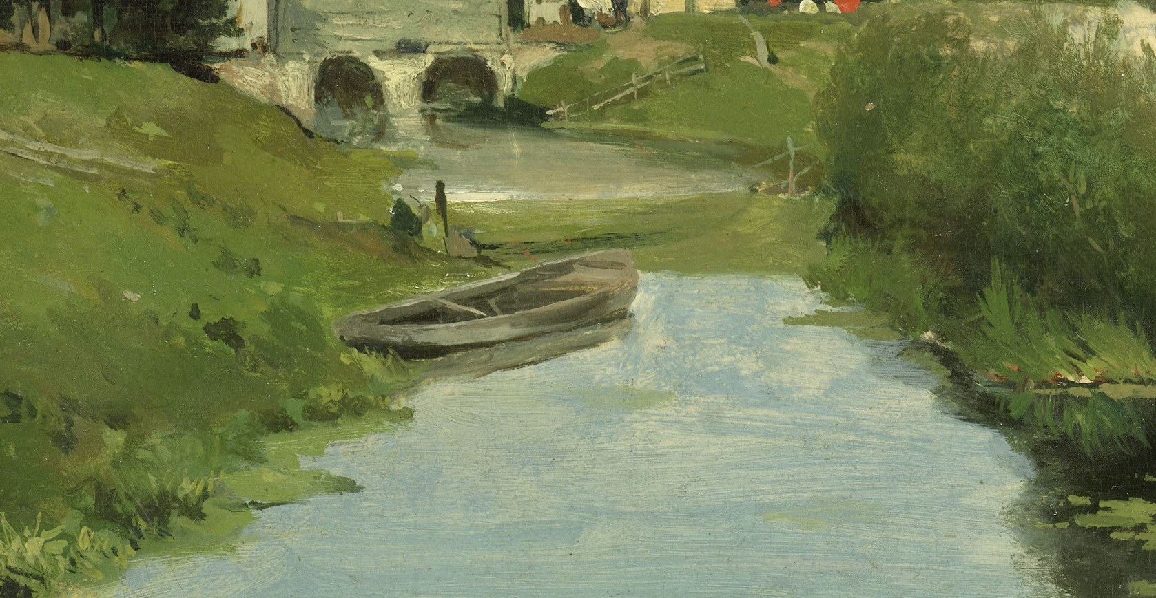 A dry brush dragged sideways across the canvas becomes a ripple.