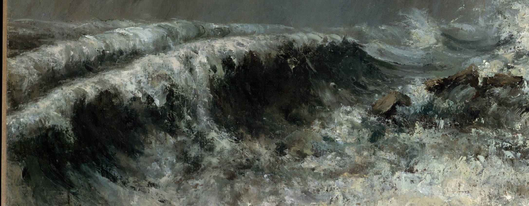 Thick impasto brushstrokes make the turbulent waves feel real.