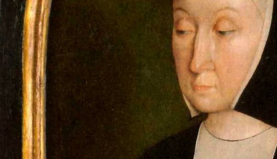 Magdalena looks down, serene and pious.