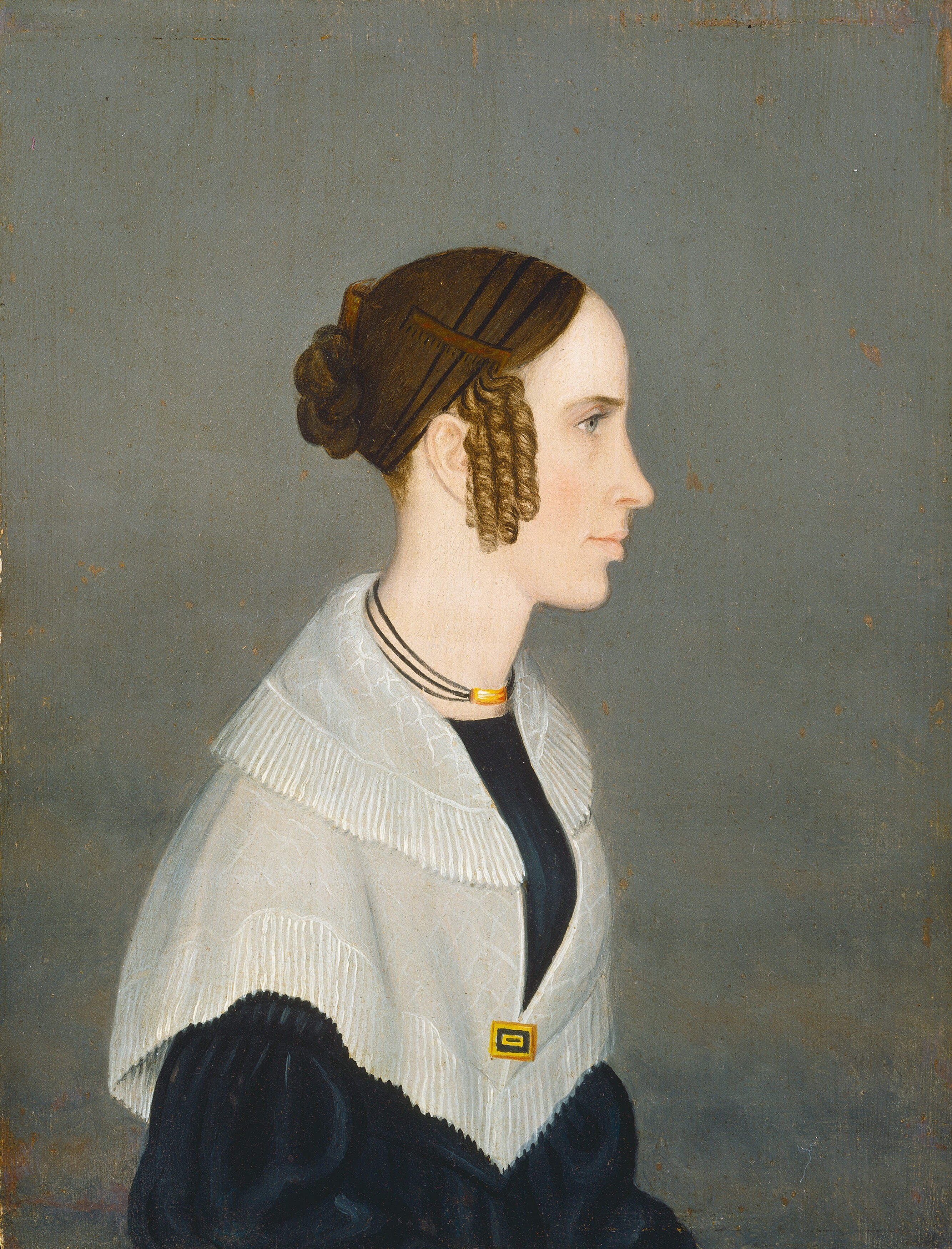 The painter was American, capturing dignity in oil on wood.