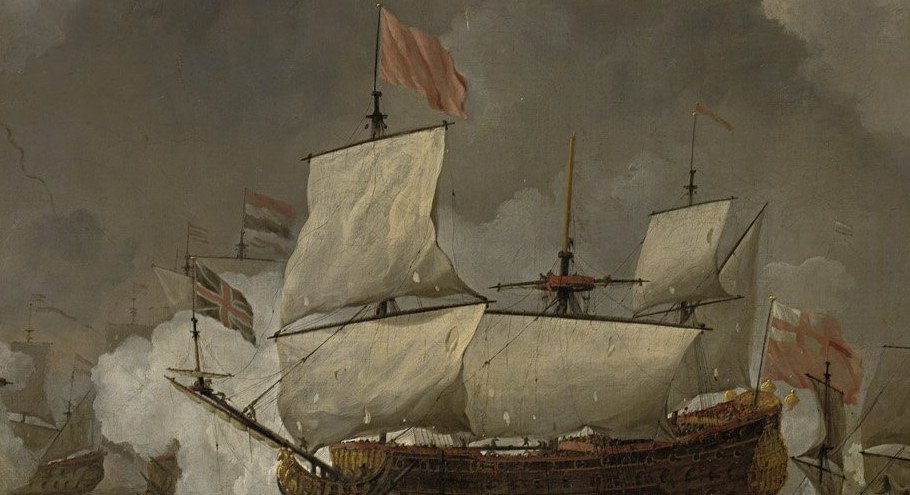 Cannon smoke billows, showing the intense exchange of fire.