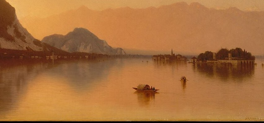 The water is nearly indistinguishable from the sky above it; the lake becomes a second sky beneath the viewer, doubling the luminous effect