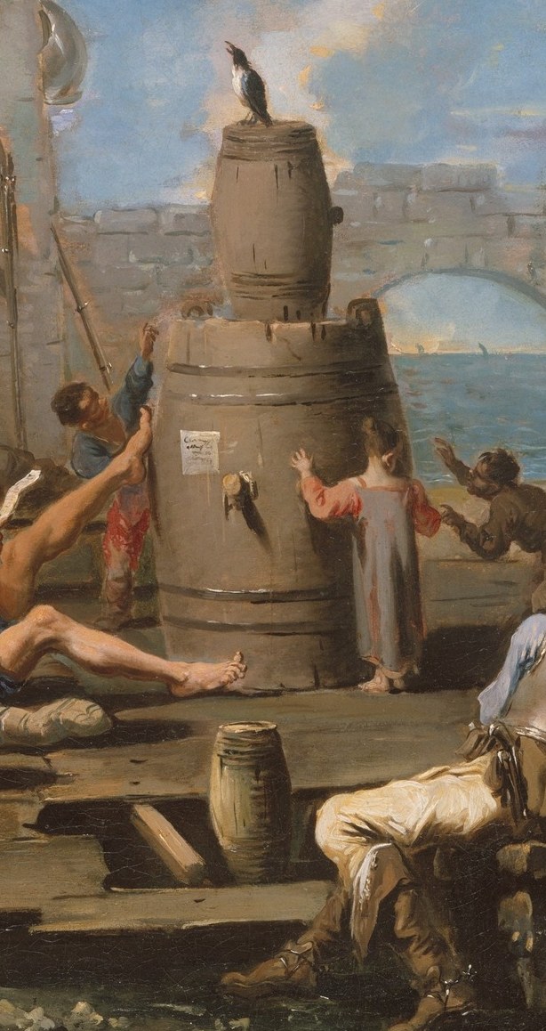 Everything orbits this massive wine barrel.