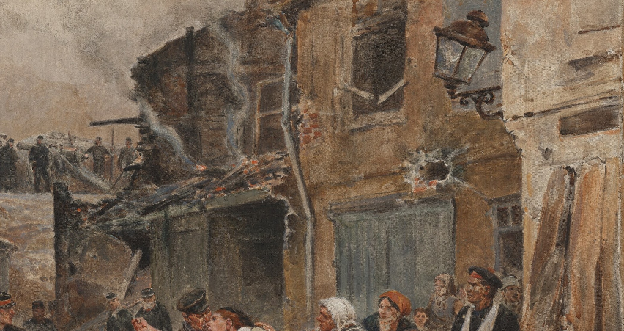 The damaged buildings tell a story of recent conflict.