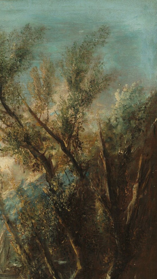 Creates the coulisse framing typical of Baroque landscape; conceals background depth , what lies beyond them is deliberately withheld.