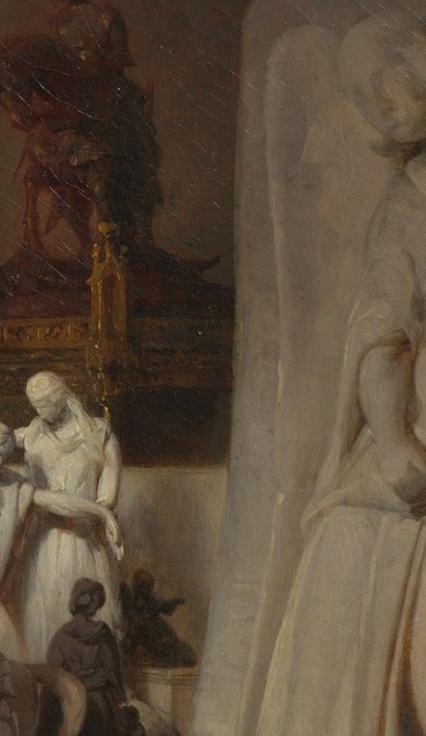 Those pale figures are her Joan of Arc, a royal princess reimagining a warrior saint.