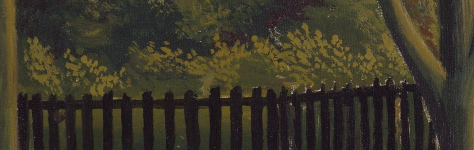 The fence creates a visual barrier, separating the viewer's space from the deeper landscape and suggesting boundaries.