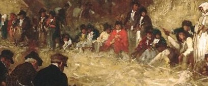 Around 1875, he captured this communal corn husking.