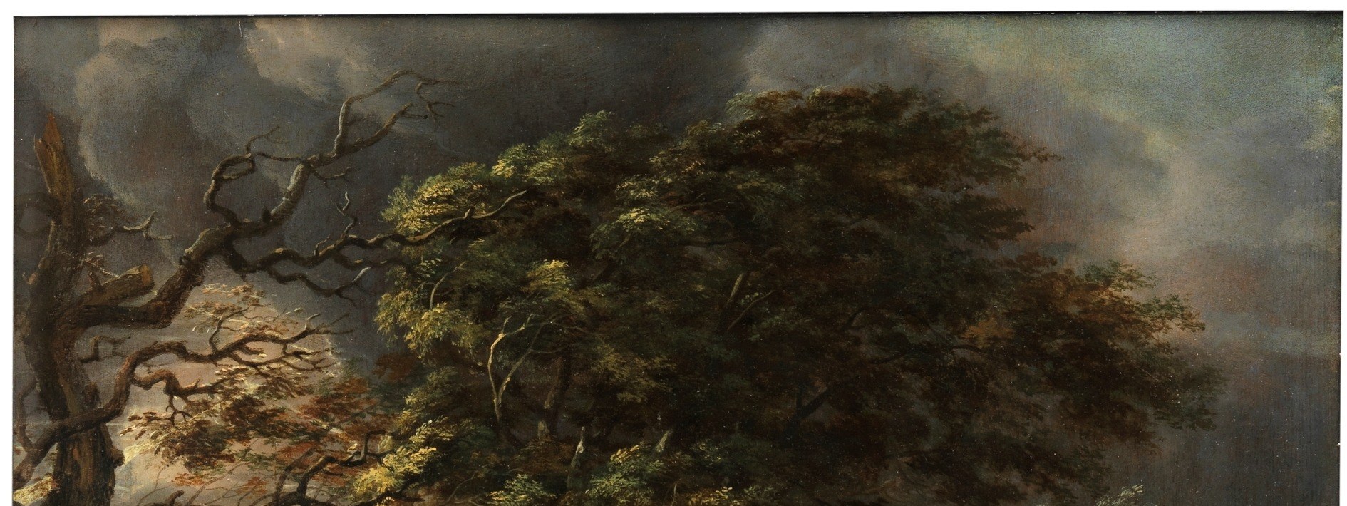 The brooding clouds and hints of light create a powerful atmosphere, suggesting impending weather or a dramatic mood.