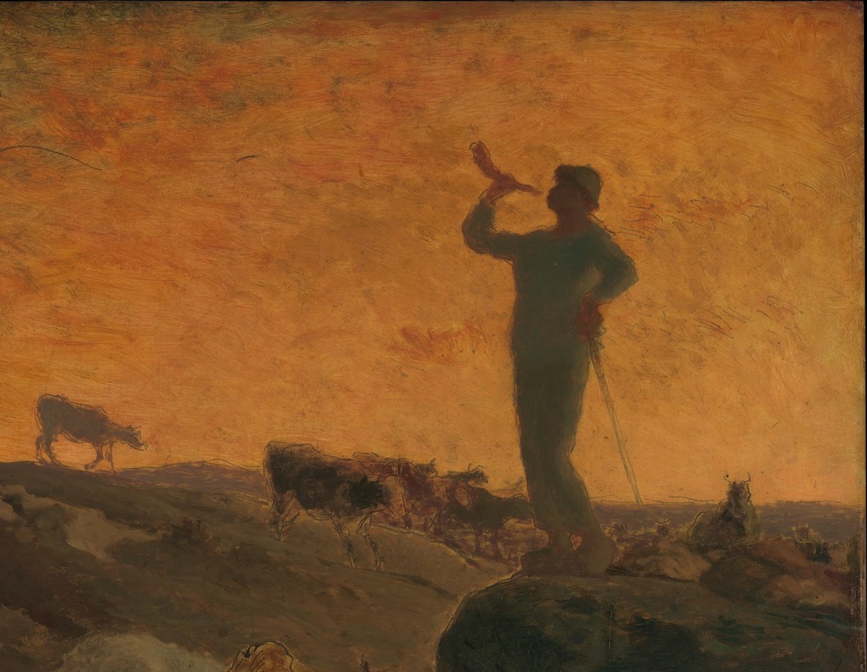 The primed orange-gold ground layer glows through loosely worked paint , the underpinning becomes the sunset itself, a technical decision that collapses preparation and finish.