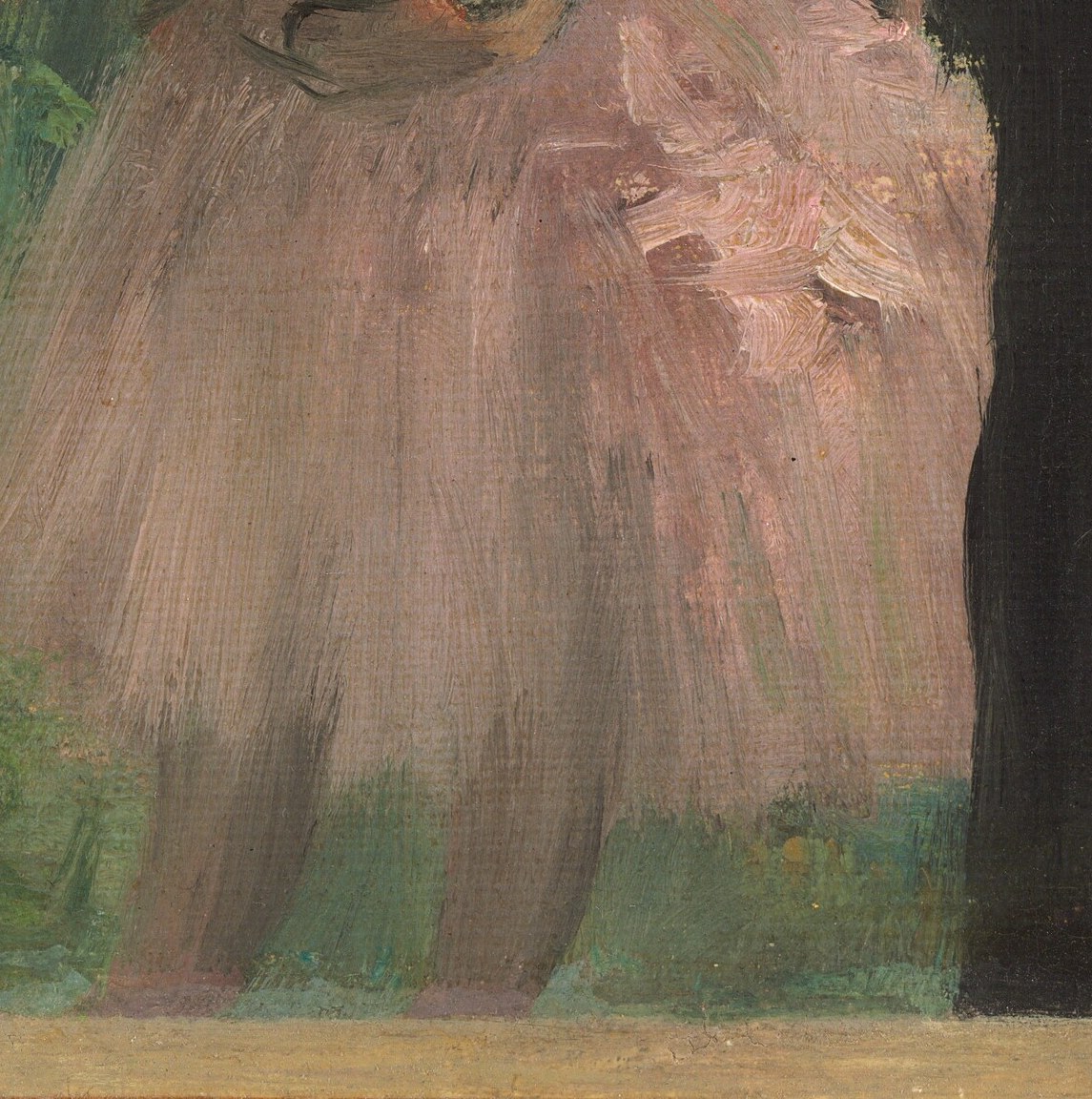 The loose brushstrokes capture the movement of her skirt.
