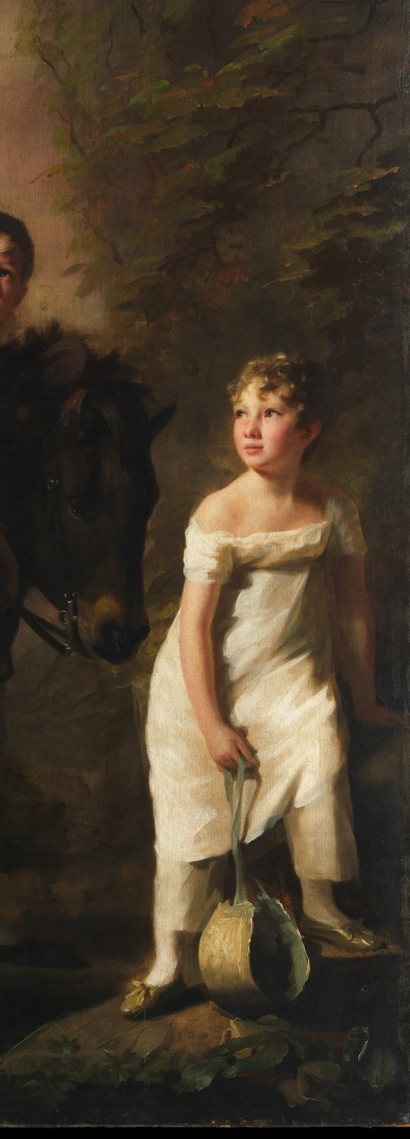 The girl's dress does not glow on its own. It glows against shadow.