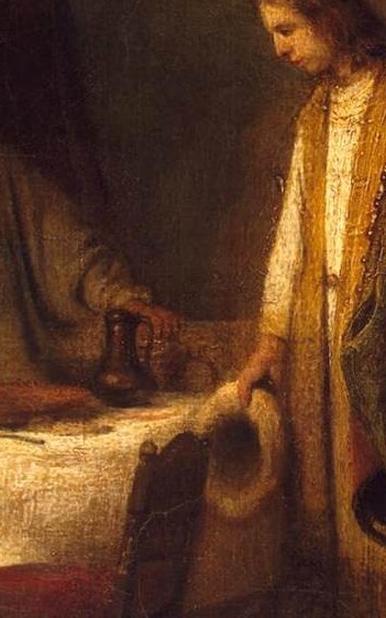 His gaze is directed downwards, suggesting contemplation or a heavy heart as he prepares to depart.