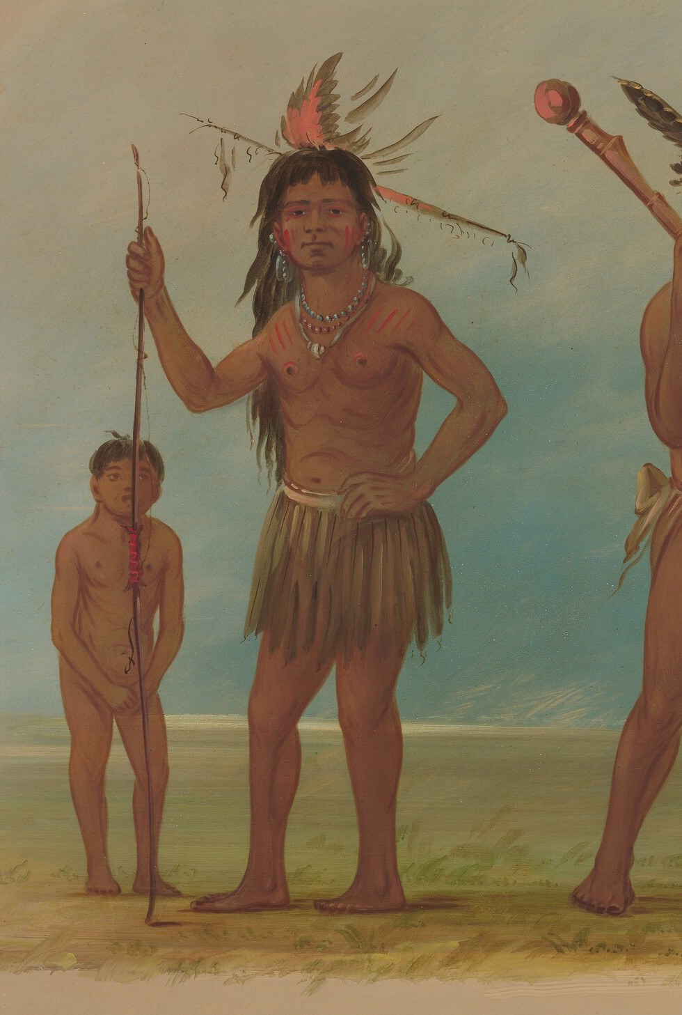 His upright stance and the spear he holds convey a sense of readiness and authority.