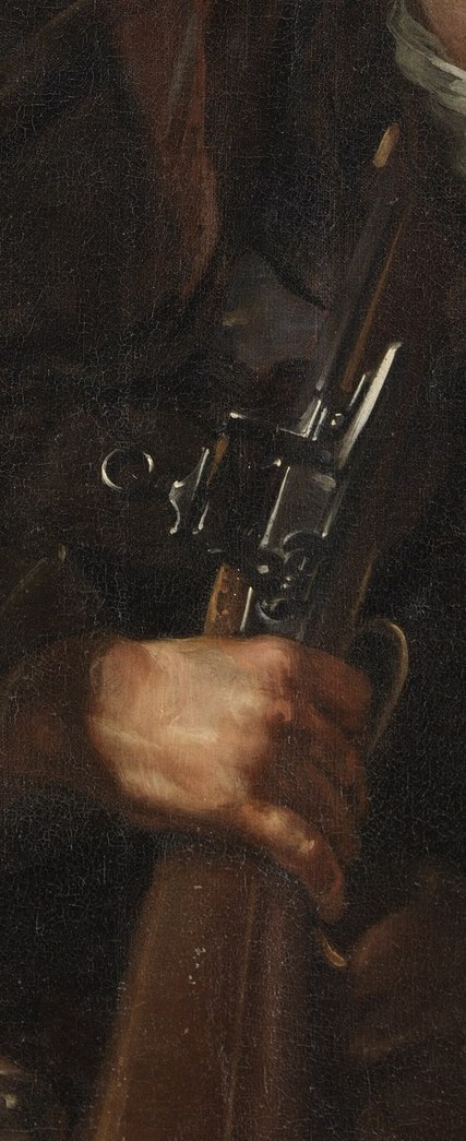 His shotgun points to the 'air' of hunting birds.