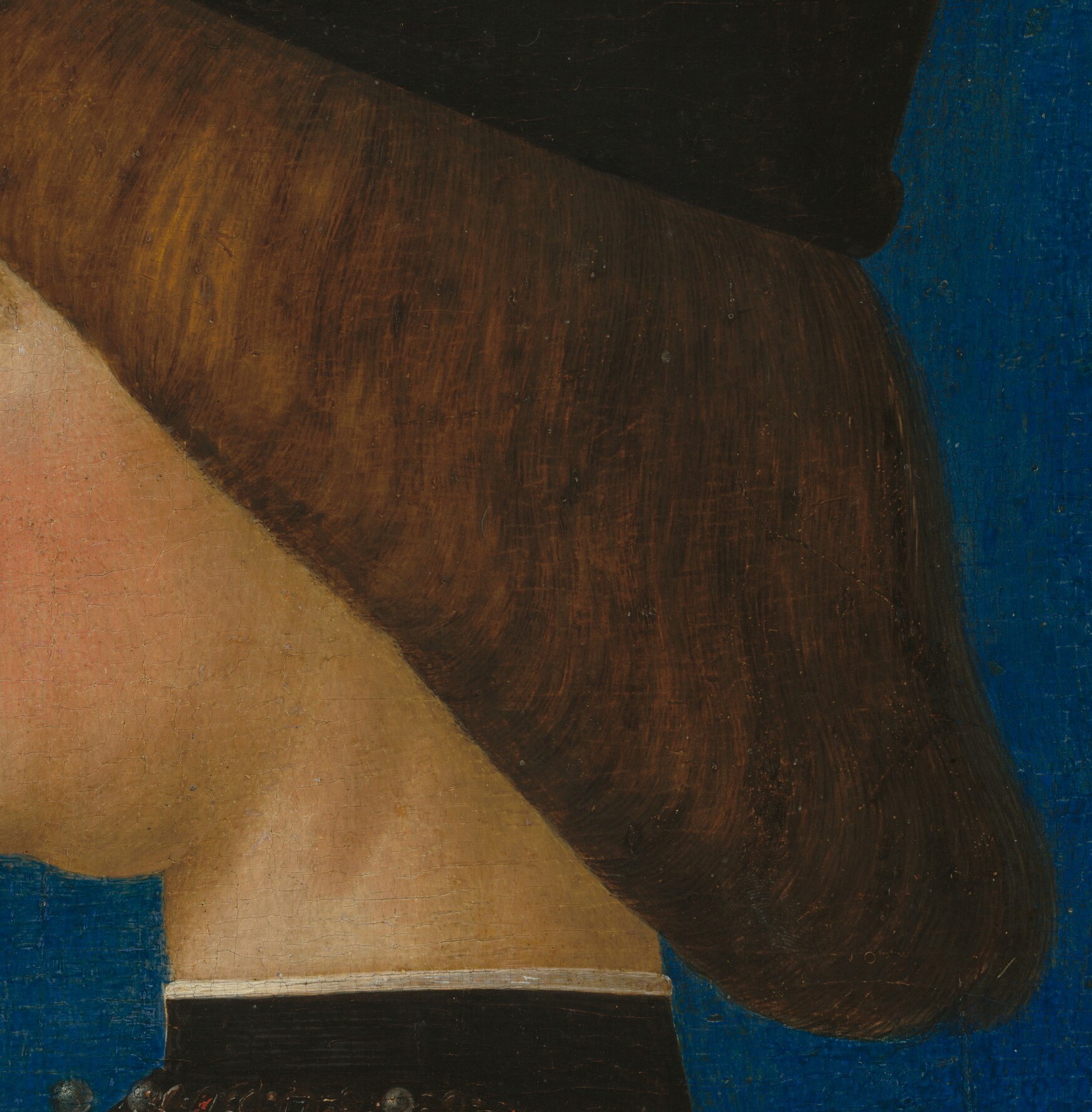 The rich color and flowing texture of the hair add a touch of opulence and highlight the sitter's status.