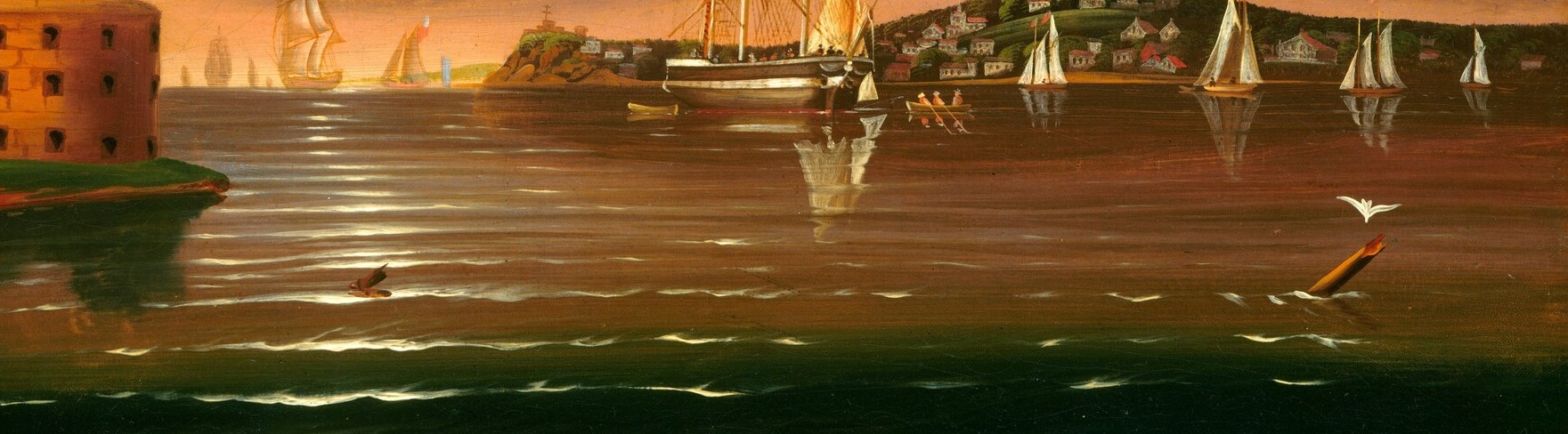 The water acts as a second sky , Chambers' vivid orange is doubled, intensifying the sense of an entire environment on fire with approaching storm light.