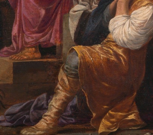 A man already kneels below them, mistaking man for deity.