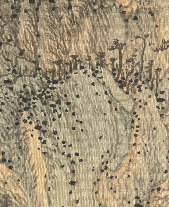 This art style, with rugged texture, was common in the Ming era.