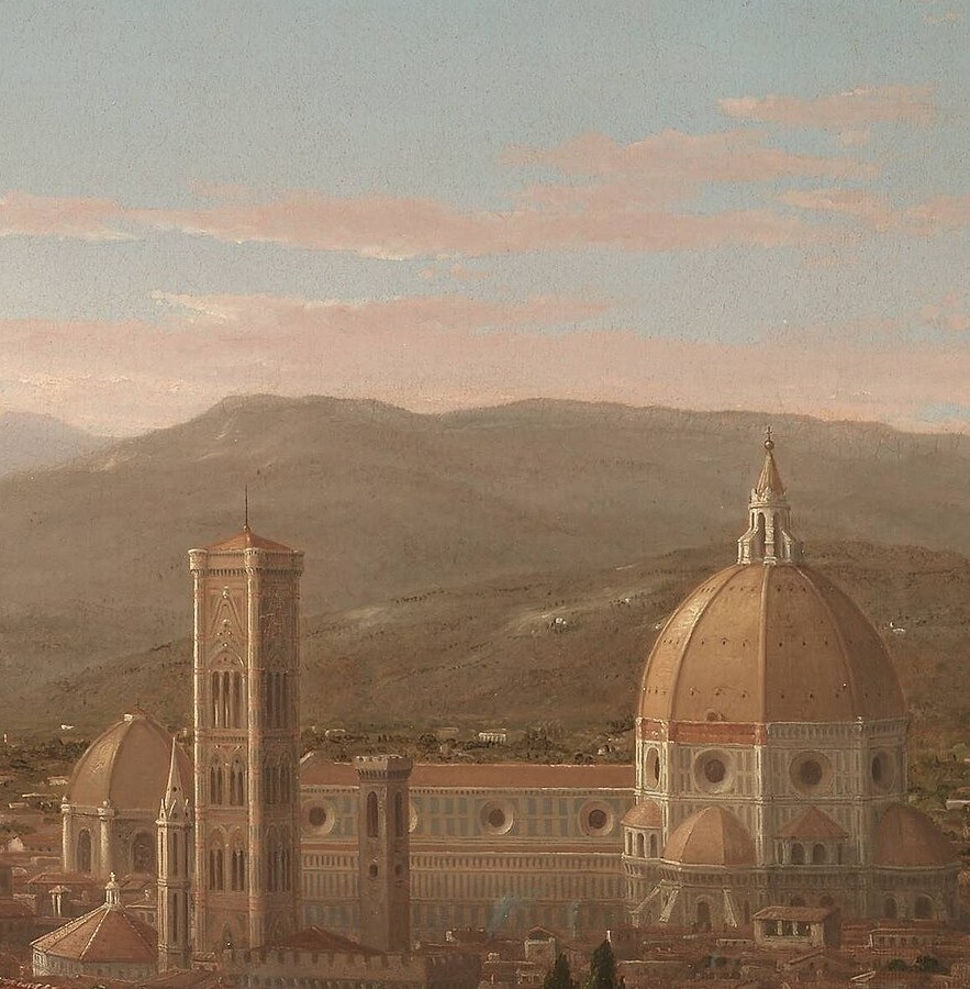 The iconic dome anchors the entire composition as Florence's unmistakable symbol; Cole centers the city's identity on this single silhouette.