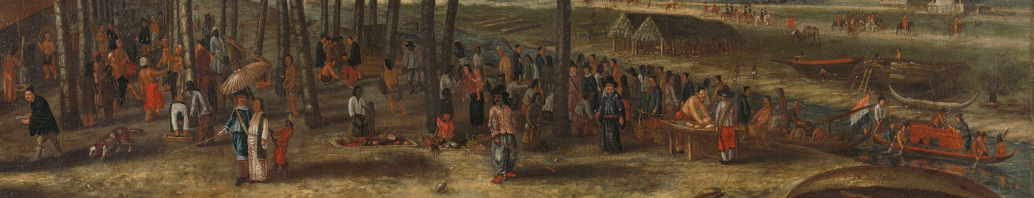 Europeans and locals share the space, some in elaborate dress.