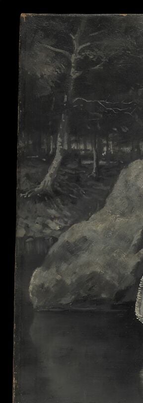 Remington uses the left wall of shadow as moral atmosphere , darkness is not just time of day but the cover under which the act takes place