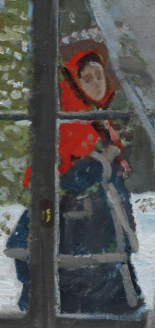 The outside is blurred, cold, and still.