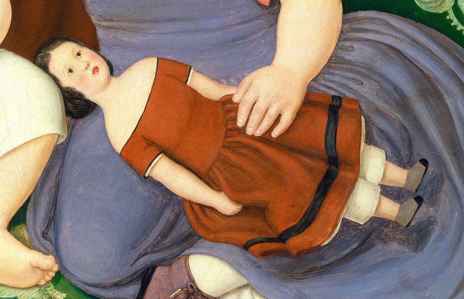 The doll, with its detailed dress and expression, represents a cherished companion and a symbol of childhood play.