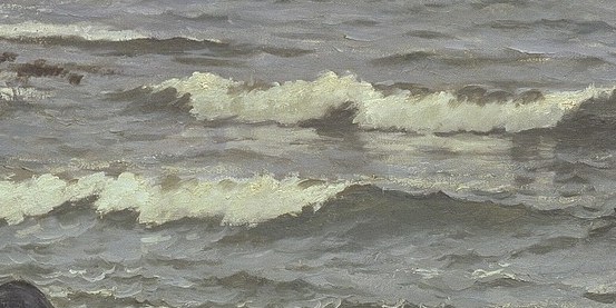 The sea pounds the shore with relentless force.