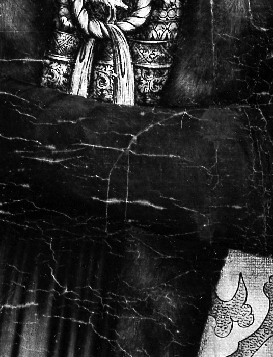 The delicate rendering of her hand and the way it cradles the rosary adds a touch of vulnerability.