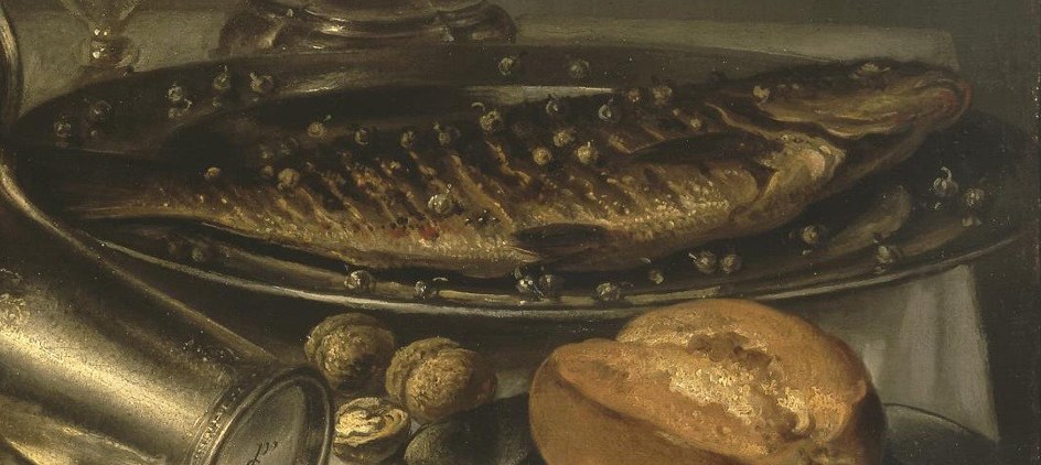 The glistening scales and slightly open mouth suggest freshness, a key element of a 'breakfast piece'.