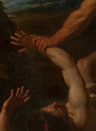 Abel's outstretched arms show his desperate, final plea.