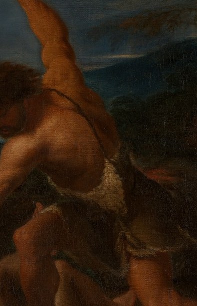 The artist used strong light and shadow, called chiaroscuro.