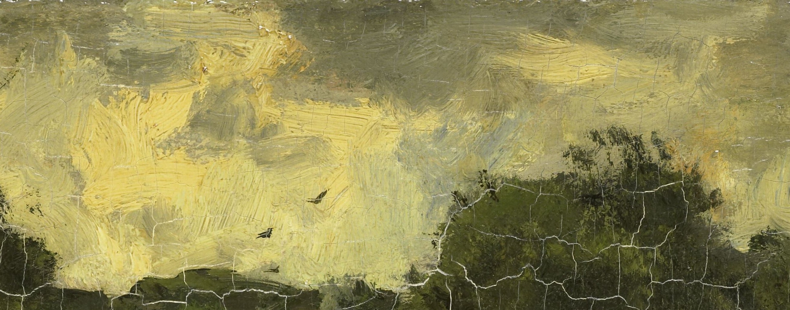 The sky above is luminous, with thick paint.