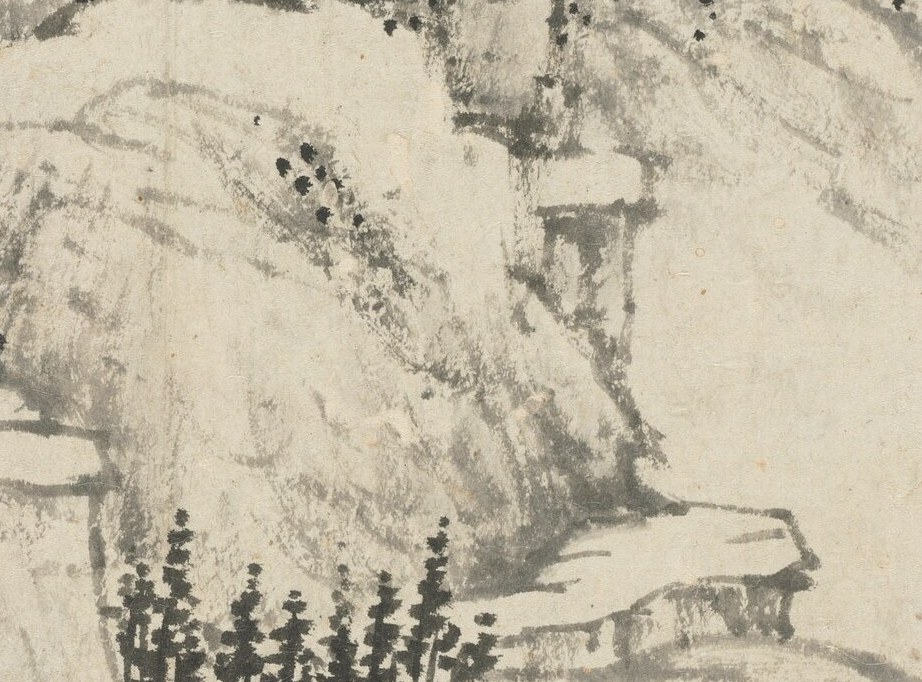Tucked behind the cliff, a shelter for a scholar-hermit.