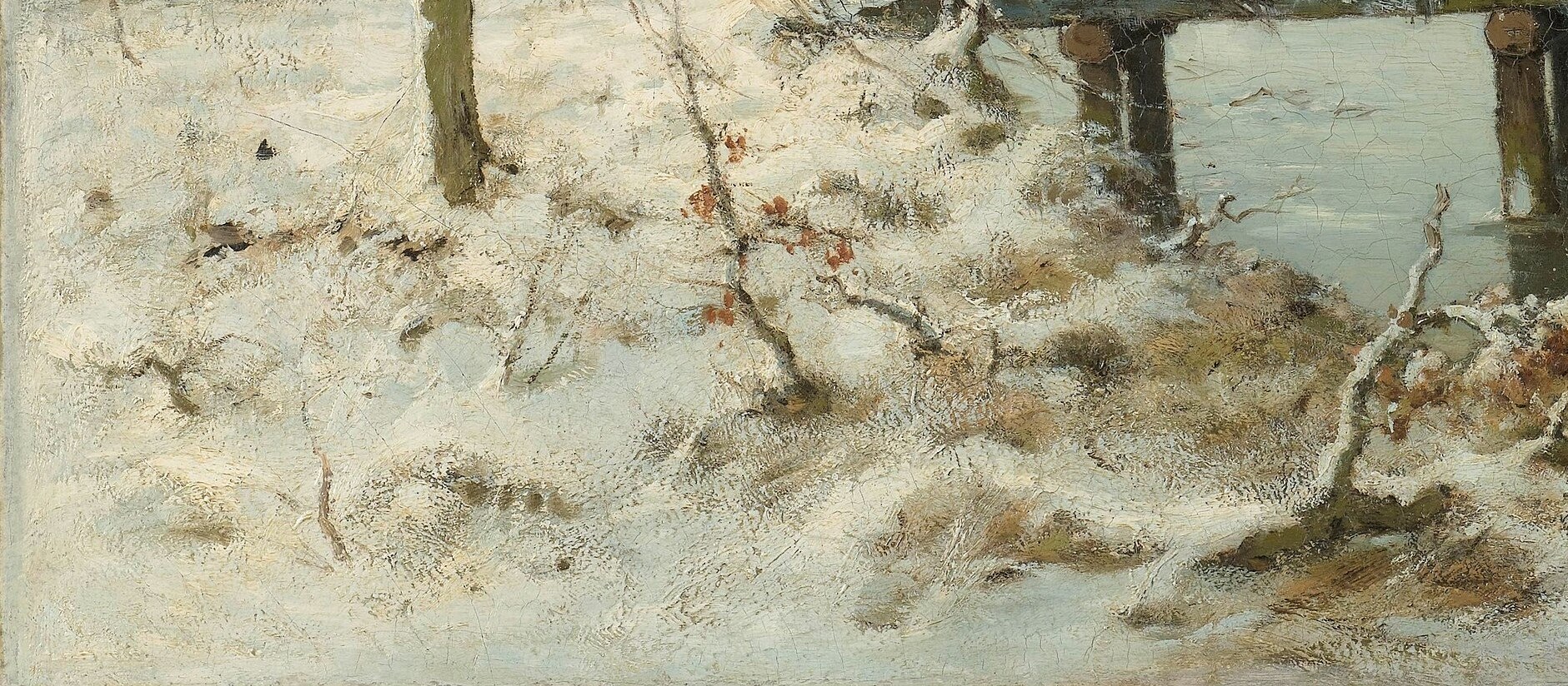 He layered paint to create realistic snowdrifts and bare branches.