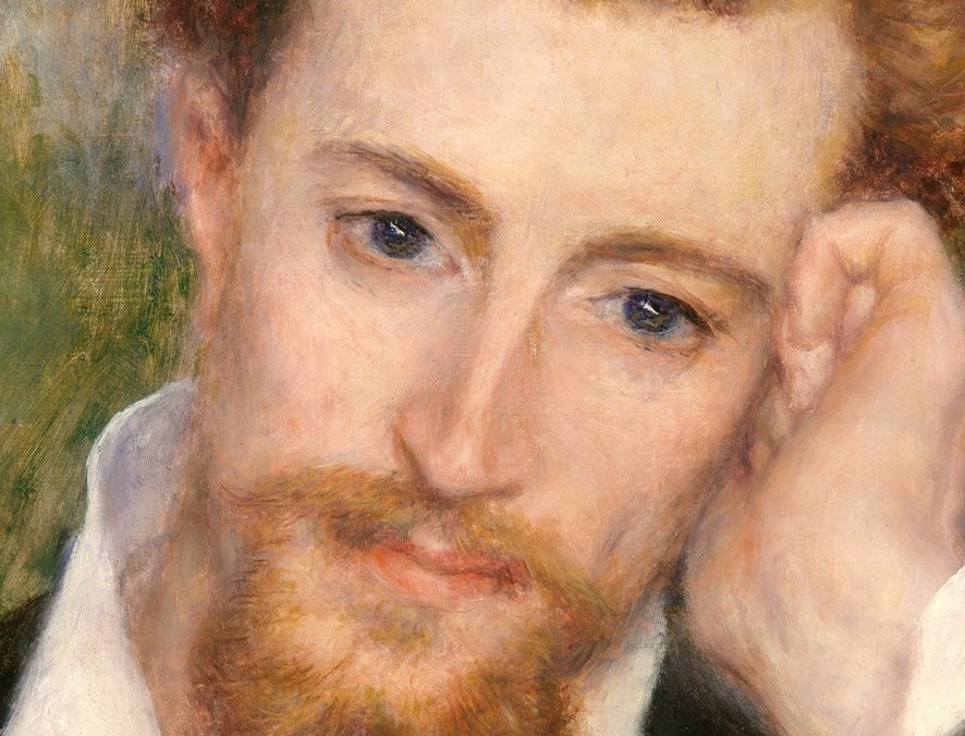The warm reddish tone of the beard contrasts strongly with the dark jacket, acting as a chromatic focal point typical of Renoir's interest in warm flesh and hair tones