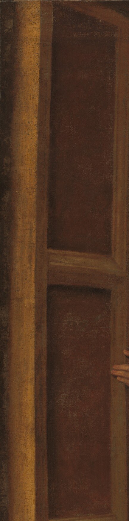 The shutter divides the scene into revelation and concealment: the younger woman is fully in the light; the older woman is literally halved by it.