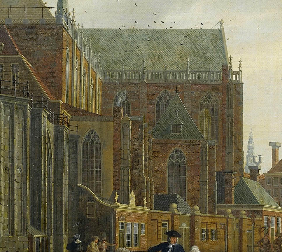 The building on the left is the Nieuwe Kerk, or New Church.