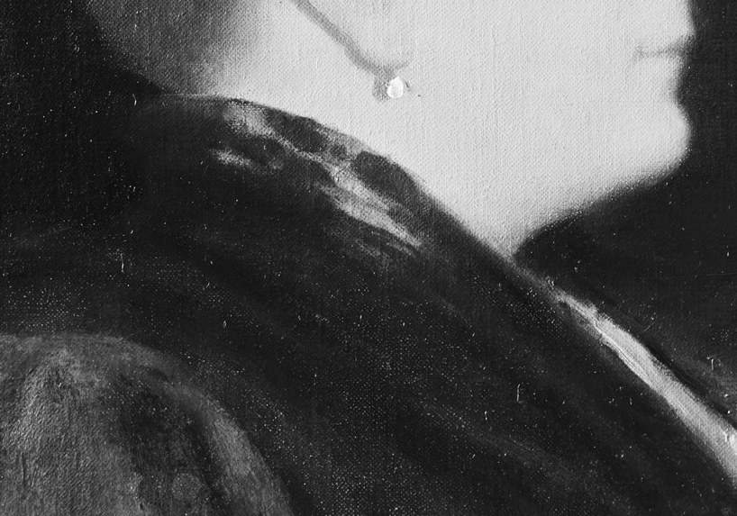 High dark collar creates a strong tonal bracket that throws the pale throat into relief , a deliberate compositional device.