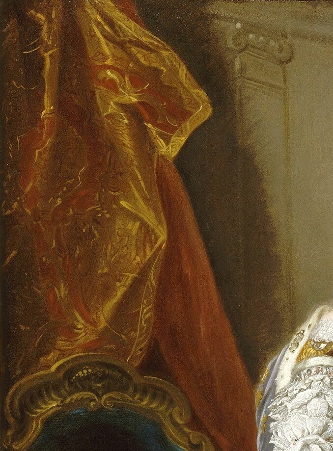 The heavy gold drapery seems to shimmer with real light.