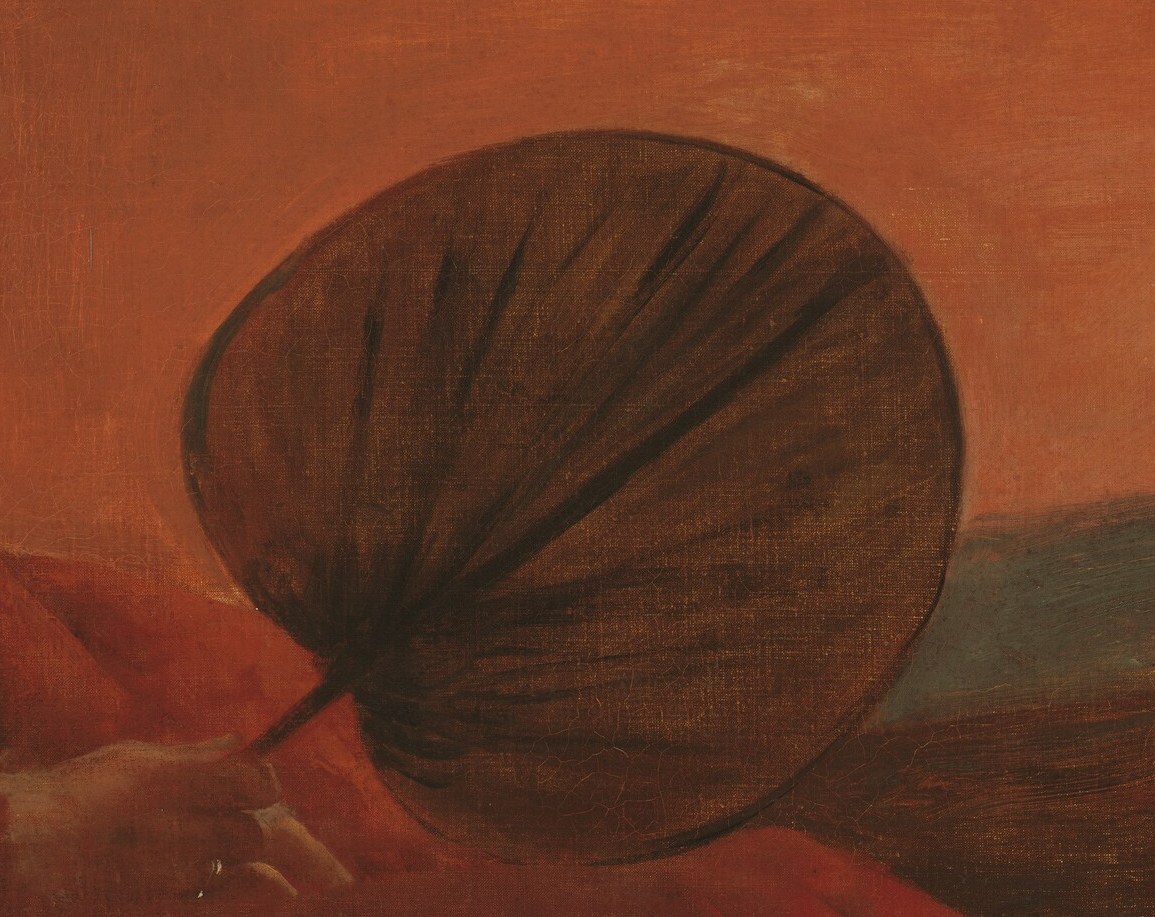 Held delicately, her fan was a tool for subtle communication.