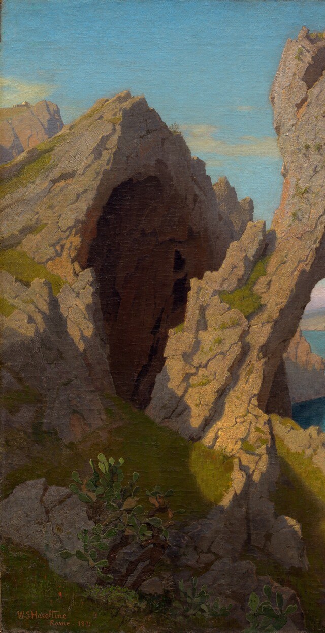 Haseltine's geological precision is most legible here , stratified warm limestone rendered with near-scientific fidelity, showing why he was called 'the geologist among painters.'