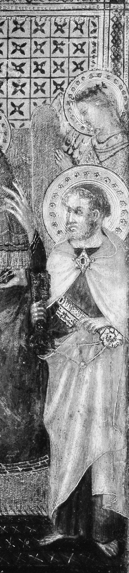 Apostle to the Gentiles completes the institutional pair; his inclusion pairs missionary Scripture with Peter's institutional keys