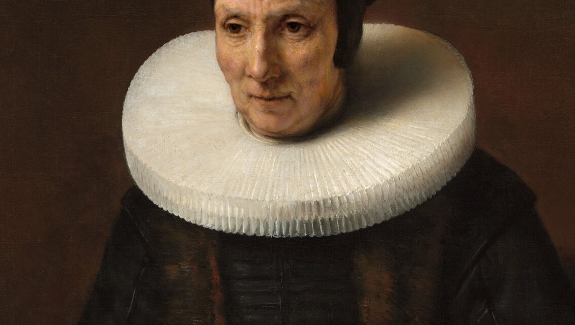 The ruff is both status marker and pictorial device , its bright white creates a pedestal that lifts the face out of the dark ground, a classic Rembrandt compositional move.